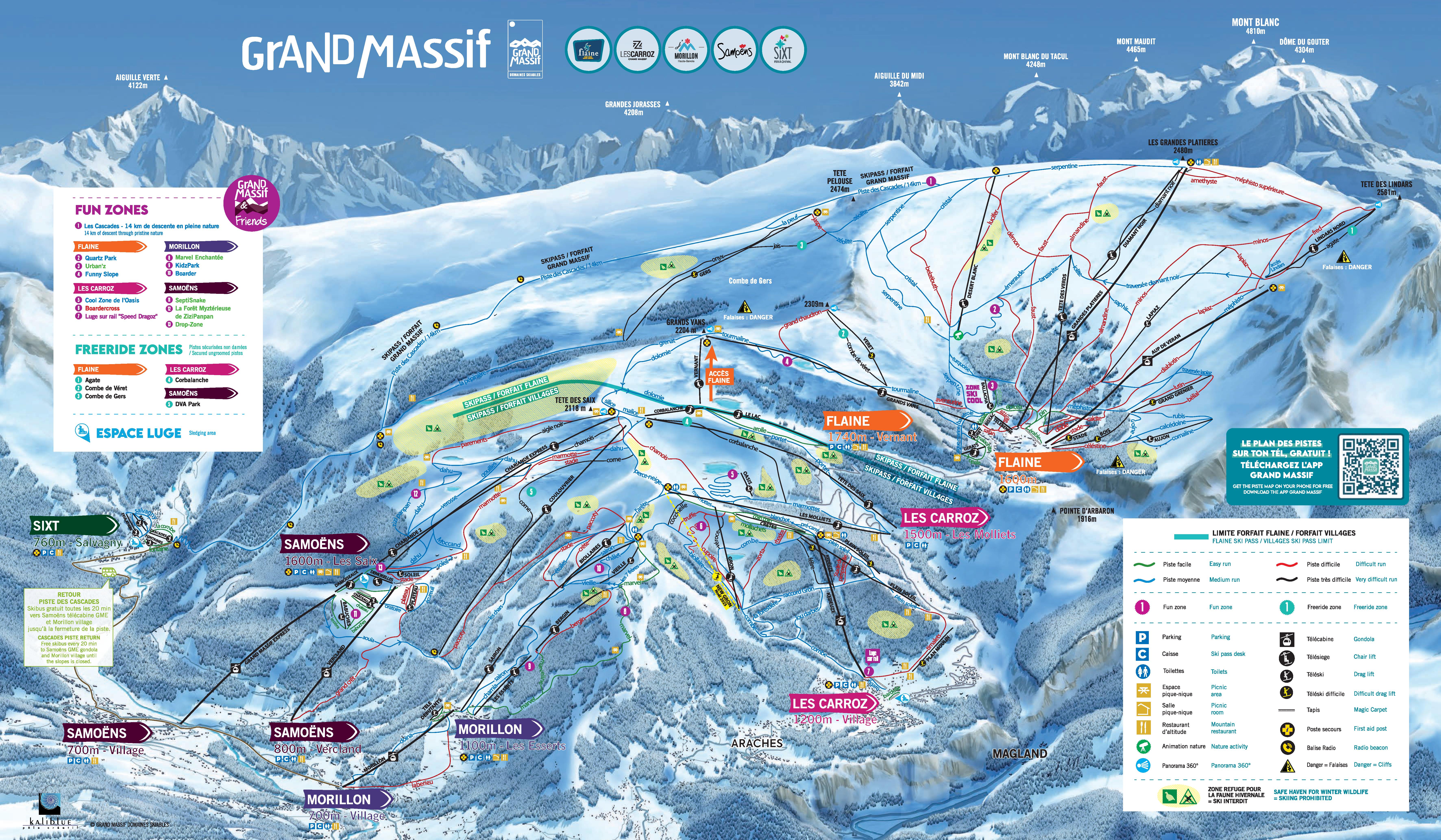 Grand Massif Piste Map - Samoëns - Morillon - Flaine - Les Carroz - Sixt